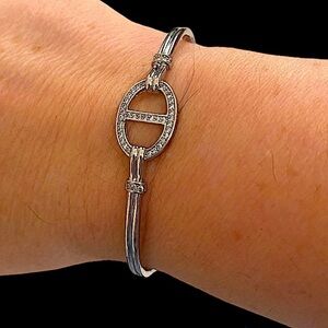 Silver Mariner Coffee Bean Zircon Bangle Cuff Bracelet